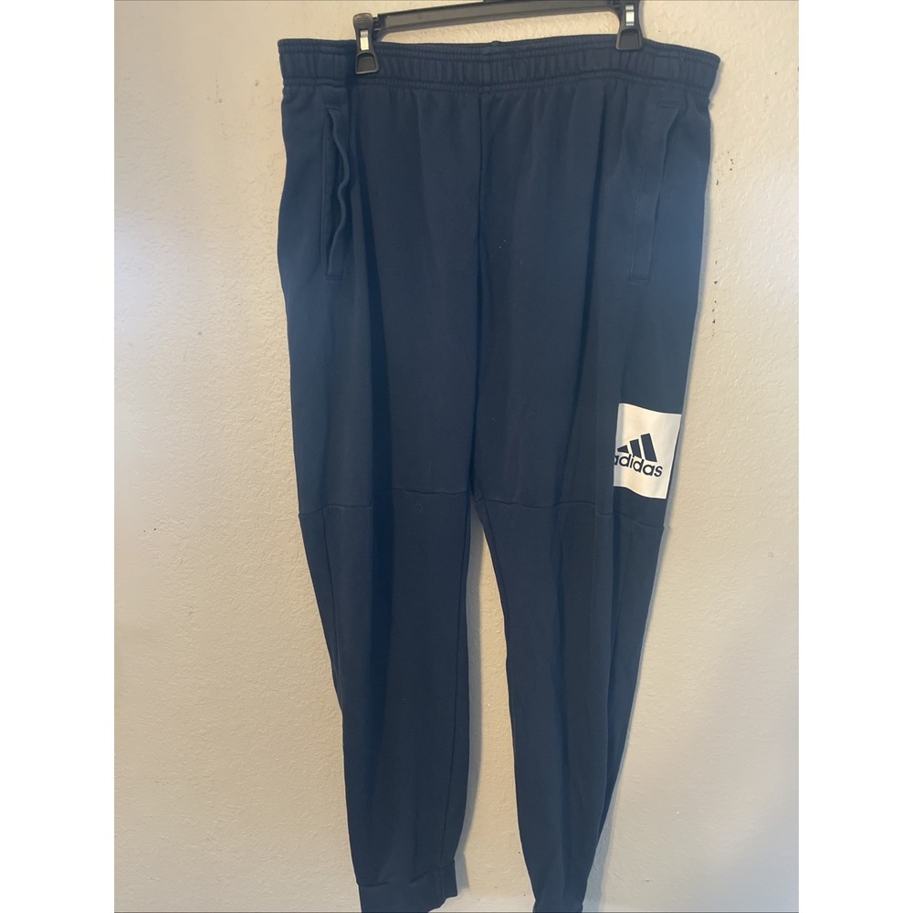 Adidas Joggers Mens 2XL Navy Blue Logo Graphic Elastic Waist Sweatpants